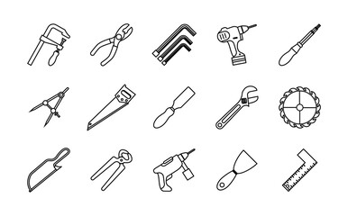 bundle of fifteen tools set icons