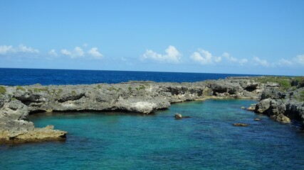 Blue Ocean,  sea, beach, coast, water, landscape, ocean, blue, sky, island, summer, nature, travel, coastline,  rocks, shore,  cliff, sand, view, rock, tourism, Caribbean, Jamaica 