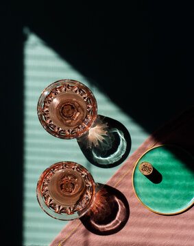 Glasses of rose wine on the table