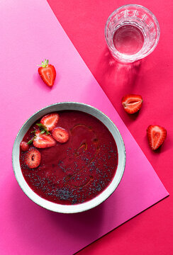 Strawberry and beet gazpacho in bowl