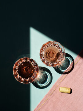 Glasses of rose wine on the table