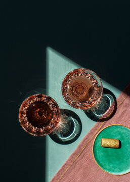 Glasses of rose wine on the table