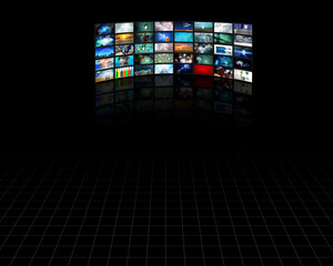 Big Panel Of Tv Screens. Internet Business. 3D rendering