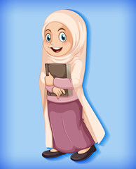 Female muslim cartoon character colour gradient background