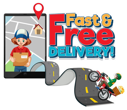 Fast and free delivery logo with bike man and courier