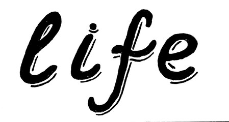 Life. Modern calligraphy. Brush painted letters, hand-drawn lettering illustration template. Poster with hand drawn brush lettering 