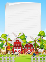 Blank paper in organic farm with animal farm set