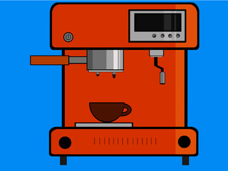 Orange espresso or cappuccino coffee maker on a blue background