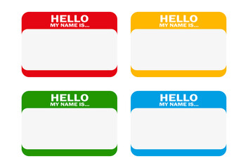 Vector set of different blank "Hello my name is" stickers. All vector objects are isolated and grouped. Badges have a transparent background. Colors are easy to adjust/customize.