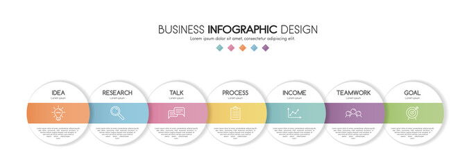 Business infographic template with 7 steps. Vector