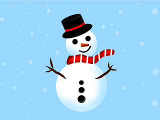 Snowman on a blue background, falling snow, Christmas celebrations