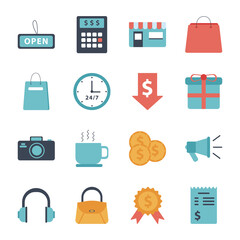 bundle of sixteen shopping set collection icons
