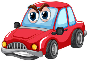 Red car with big eyes carton character isolated