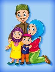 Muslim family member on cartoon character colour gradient background