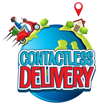 Contactless delivery logo with bike man or courier