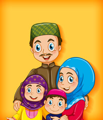 Muslim family member on cartoon character colour gradient background