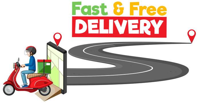 Fast and free delivery logo with bike man or courier