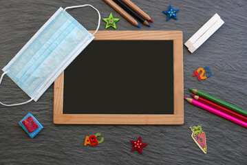 Kreidetafel mit Mundschutz