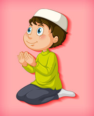Muslim boy praying on colour gradient background