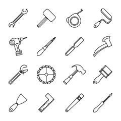bundle of sixteen tools set collection icons