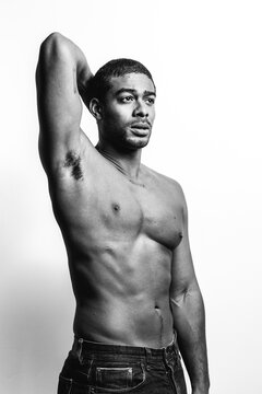 Portrait of african american man over white background.