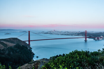 Golden bridge of San Francisco, California,  in a summer evening.  Long exposure.