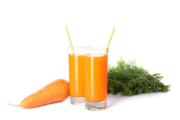 Fototapeta premium Freshly made carrot juice on white background