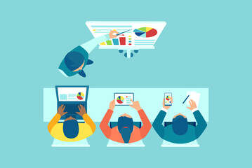 Vector of a business manager training company staff