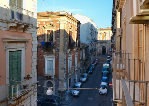 View Of Via Politi, Catania City, Sicily Island, Italy. 02-11-2019