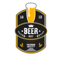 Beer logo. Pattern for design emblem, icon, label, banner. Print on t-shirt graphics. Design template on isolated background. Vintage style. Vector illustration