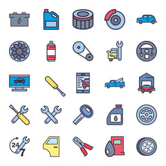 repair service and car line and fill style icon vector design