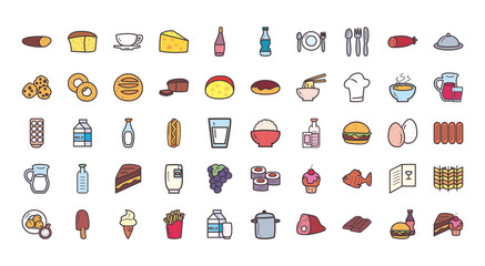 Food line and fill style 50 icon set vector design