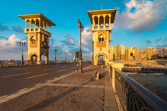 Egypt, Alexandria, Stanley bridge at sunset