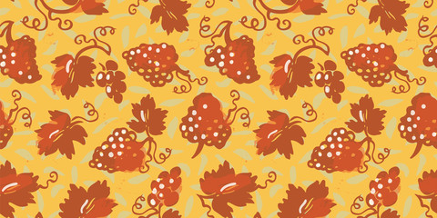 Vector textured grapevine seamless pattern. Hand drawn linocut, doodle style design. Food, packaging, surface design . Modern brush design. Perfect for wine lovers.