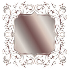 Rose golden shiny glowing ornate frame isolated over white