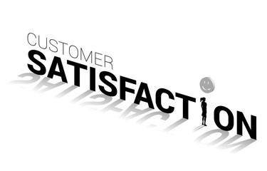 Silhouette businesswoman standing with 3D smile icon rating . concept of customer satisfaction , client rating and ranking.