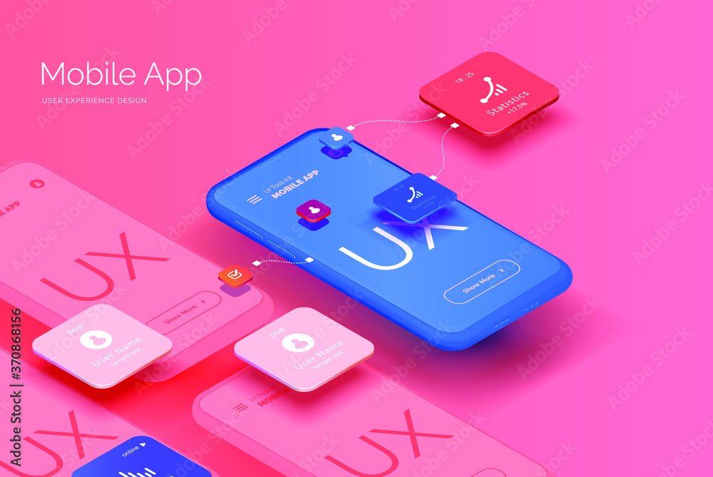 Poster a set of mockups for smartphones with a user interface for a mobile application. mobile application 