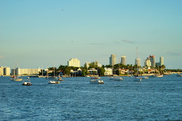 Miami downtown and beach at sun set	
