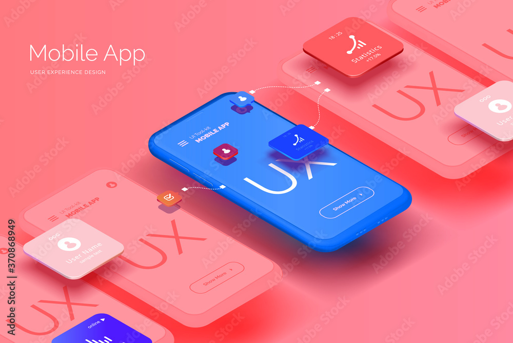 Poster a set of mockups for smartphones with a user interface for a mobile application. mobile application 
