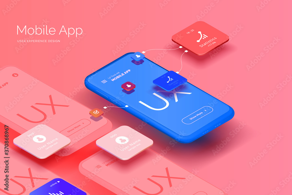 Poster a set of mockups for smartphones with a user interface for a mobile application. mobile application 