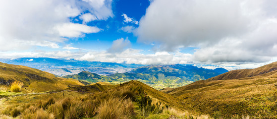 mountain landscape with blue sky at Pichincha volcano