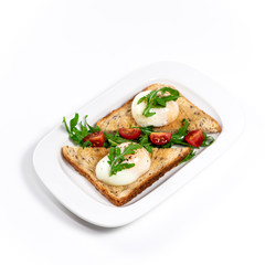 Sandwich with meat and vegetables. White background