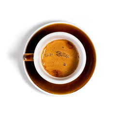 Coffee cup on white background. Free place for your text