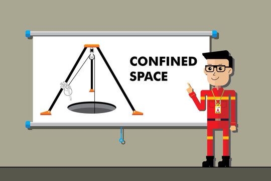 Safety Manager on presentation training of confined space work. Construction and industrial work.