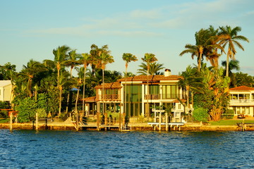 Miami downtown skyscrapers at sun set