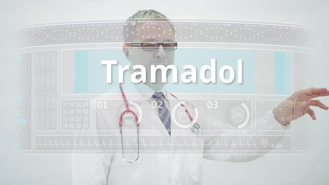 TRAZODONE generic drug name scrolled by a doctor on a modern screen