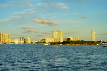 Miami downtown and beach at sun set	
