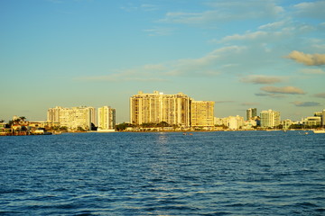 Miami downtown skyscrapers at sun set