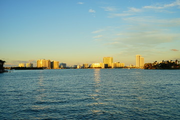 Miami south beach skyscrapers at sun set
