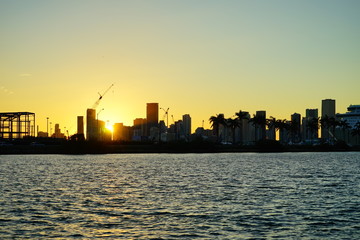 Fototapeta premium Miami beach skyscrapers at sun set 